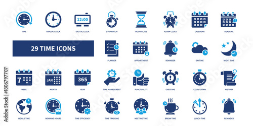 time icon set, solid style, vector illustration