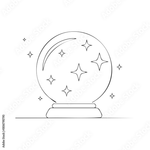 Crystal ball illustration with stars, fortune telling graphic design, magic concept