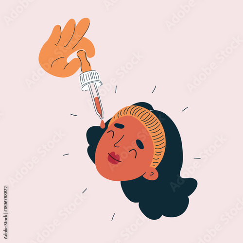 Cartoon vector illustration of a woman at a cosmetologist applying serum to moisturize her skin