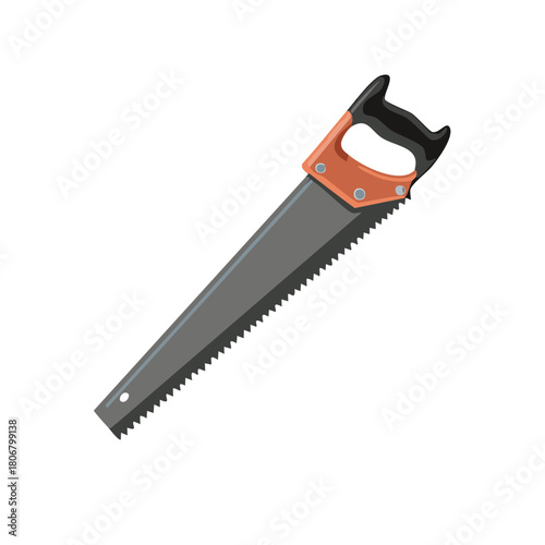 Cartoon handsaw with teeth and comfortable handle, industrial equipment for woodwork construction, hand tools