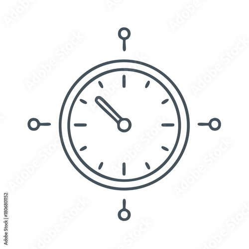 Simple line drawing of a clock with four directional markers