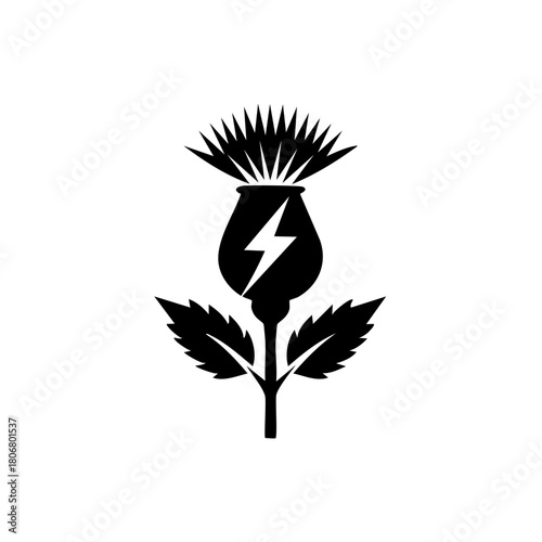 Thistle flower silhouette with lightning bolt icon symbolizing natural energy or renewable power