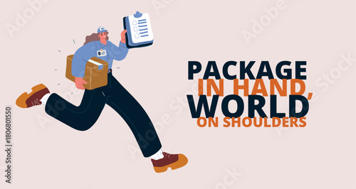 Cartoon vector illustration of a woman running with shopping bags symbolizing excitement and shopping spree