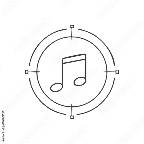 Single Music Note in Target Sight Line Drawing Musical Targeting Concept