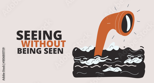 Cartoon vector illustration of a periscope emerging from water symbolizing observation and stealth