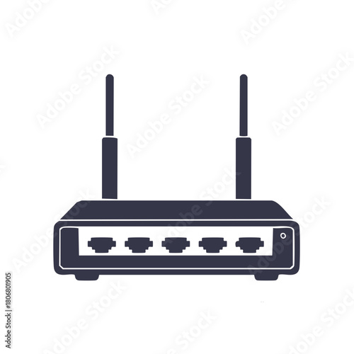 Wireless Router With Antennas And Ethernet Ports On White Background