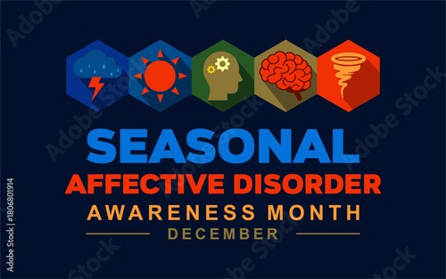 Seasonal Affective Disorder SAD Awareness Month background template, Great for banner , card, poster and social media. Observed every year in December. Holiday concept. Vector illustration.