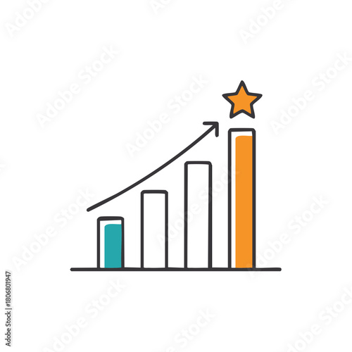 Graph Illustration Showing Upward Growth Trend with Star for Success
