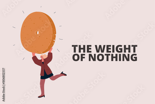 Cartoon vector illustration of a woman running with a zero above her head symbolizing starting from scratch or a fresh beginning