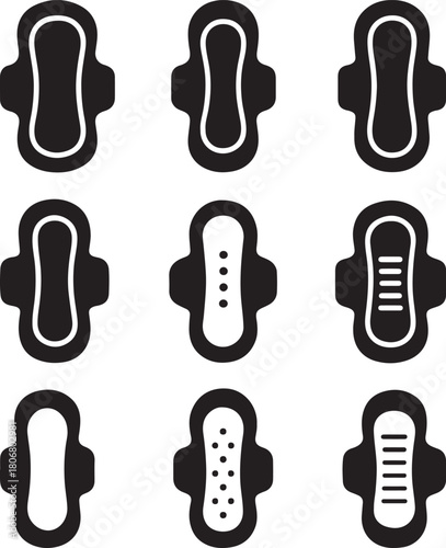 Sanitary Napkin Line and black Icon Set – Feminine Hygiene Vector Pack.