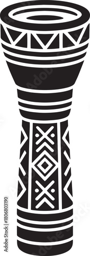 African hand drum vector illustration featuring intricate tribal geometric patterns including diamond shapes and crossed lines artwork decoration