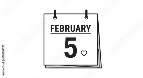 Minimalist calendar icon showcasing the fifth of February with a small heart accentuation marking a special celebration date