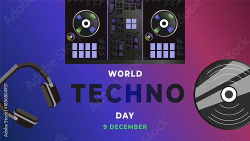World techno day flyer illustration