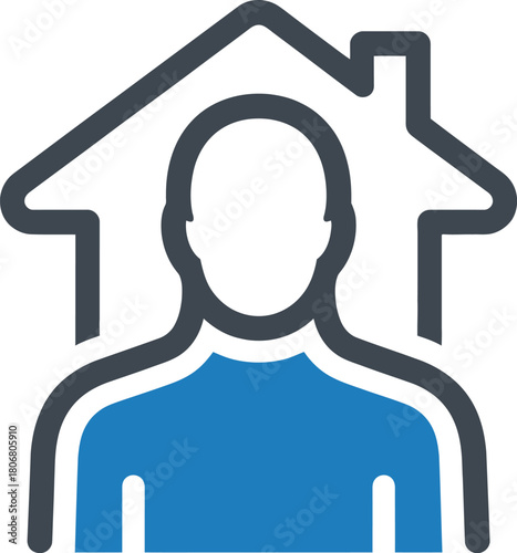 Person under a house roof icon simple vector glyph design representing home ownership or real estate concept