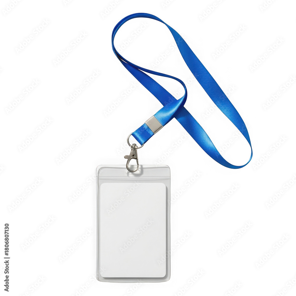 Fototapeta premium Blue lanyard with blank id badge holder isolated on transparent background