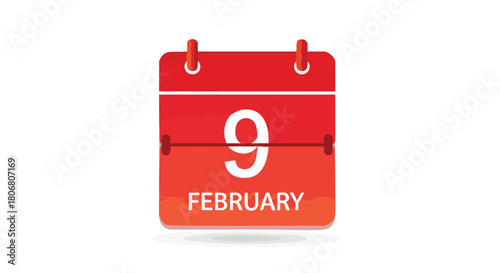 Stylized Illustration of a Bright Red Calendar Displaying the Date February 9th for Important Event Scheduling