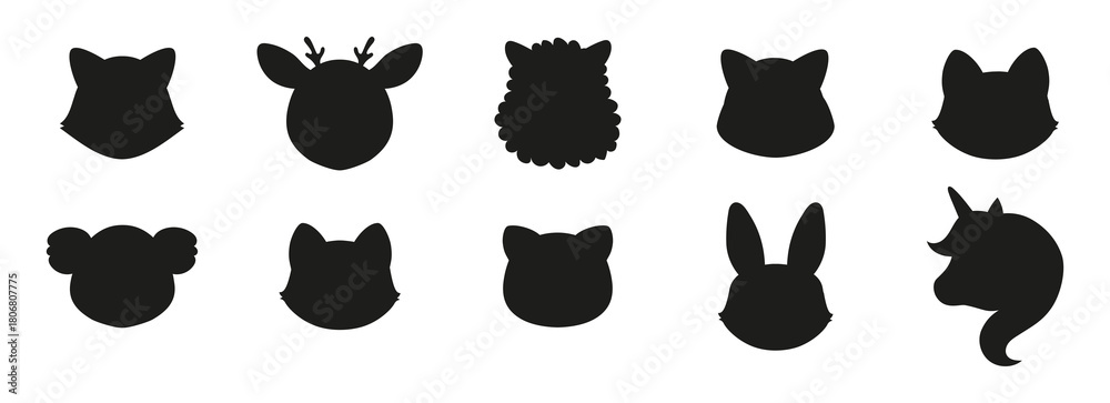 Obraz premium Cartoon cute baby animals for baby card, baby shower invitation. Vector illustration. Deer,cat, bunny,koala, llama, alpaca, racoon,fox, unicorn, wolf. For printing on fabric, postcard, wrapping paper