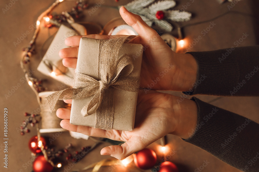 custom made wallpaper toronto digitalTop view of woman hands preparing christmas gift