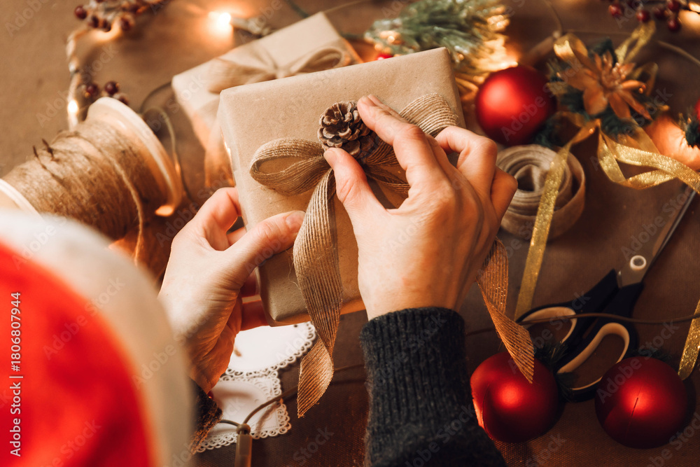 custom made wallpaper toronto digitalTop view of woman hands preparing christmas gift