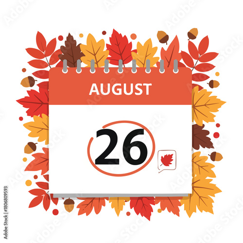 August 26th event reminder amidst a vibrant frame of fall foliage seasonal celebration 70 characters, maximum 94 characters