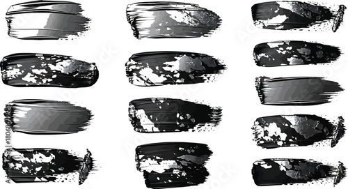 Collection of gray brush strokes isolated on white background for design elements usage
