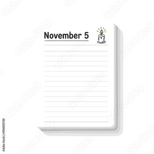 Illustrative November 5th Calendar Page with Candle Icon for Scheduling and Reminders
