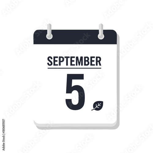 Calendar page displaying september 5th symbolizies autumn harvest or environmental awareness reflecting minimal graphic design simplicity