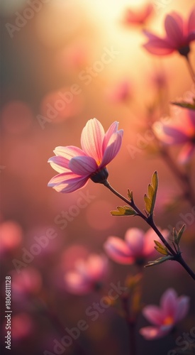 Pink flower that is growing in the sun