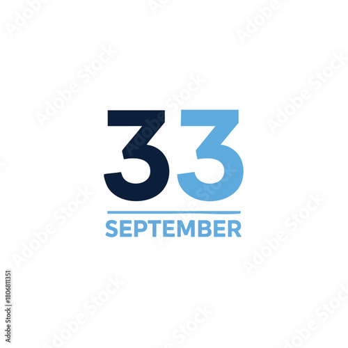Elegant graphic composition showcasing the number thirty-three in dual-tone with september inscription expressing calendar date in a minimalist style
