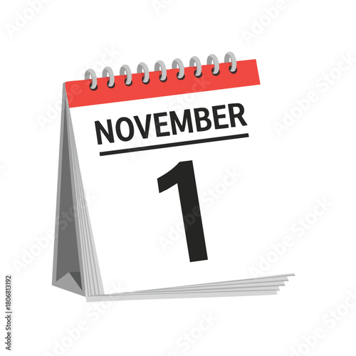First day of november calendar reminder symbolizing new beginnings and seasonal transition marking time passage, schedules and organization