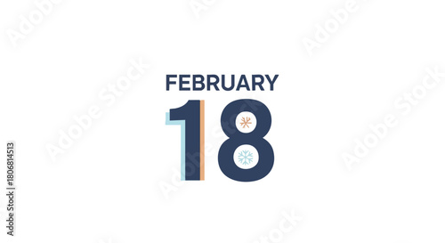 Elegant February 18th Date Illustration for Holiday Marketing and Calendar Design Usage