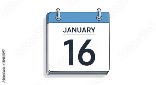 Stylized desk calendar illustration displaying January 16th event reminder or date notification planning concept