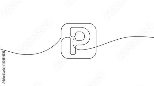 Continuous one line drawing of a parking icon. Minimalist contour of a car parking sign created with a single uninterrupted stroke. Simple outline style for transport, navigation