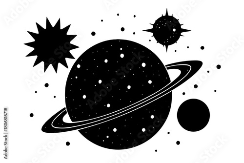 planet saturn icon, Saturn with sparkle silhouette, cosmos and planet black symbol

