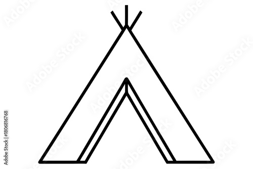 Camping tent black icon outline, camping teepee line art vector 