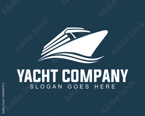 Yacht company logo. Yachting sport club, vacation marine tour or sea travel agency simple vector emblem