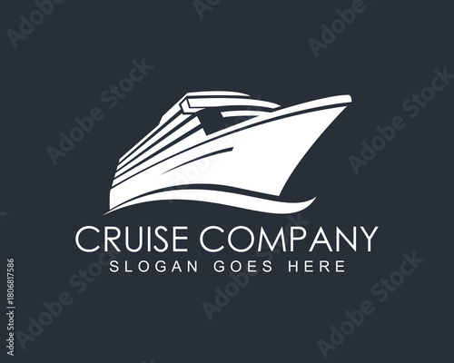 Yacht cruise company logo. Yachting sport club, vacation marine tour or sea travel agency simple vector emblem