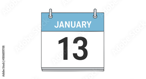 Visual depiction of January 13th, illustrating a calendar sheet with a light blue header and bold black date displayed prominently, for schedule