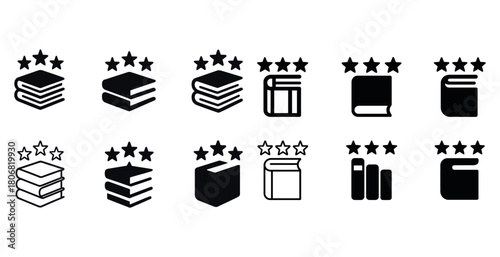 Collection of book rating icons with stars in various styles