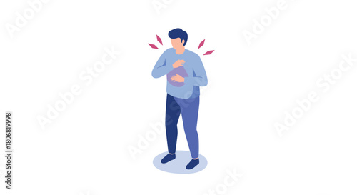 Isometric design of man with chest pain or discomfort