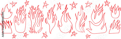 Abstract red and white pattern with geometric and organic shapes. A busy abstract artwork featuring a chaotic yet harmonious blend of red and white lines, dots, and organic forms.