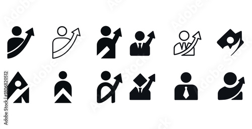 Business growth icons: simple black silhouettes of success and achievement concepts