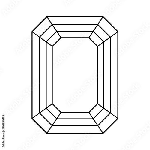 Diamond Emerald cut shape. Diamond top view. Gemstone outline icon for jewellery design, branding, packaging, logo. Emerald brilliant cut flat pattern. Design diagram.