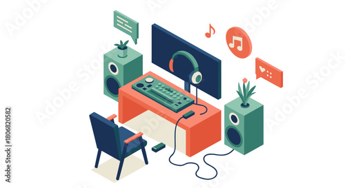 Diverse humanoid robots in isometric style with futuristic technology features