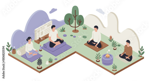 Isometric medical clinic scene with dentists and patients in modern healthcare setting