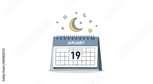 January 19th Calendar Illustration with Celestial Night Theme for Event Planning and Scheduling Reminder 150 characters