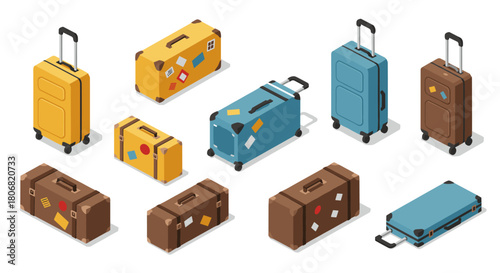 Isometric wetland plants and water lilies on white background