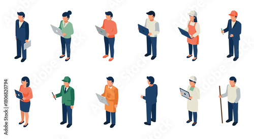 Diverse isometric business and industrial professional collection