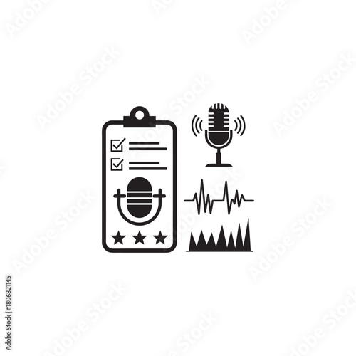 Audio Recording Checklist with Microphone and Sound Waves, Podcast Quality Control