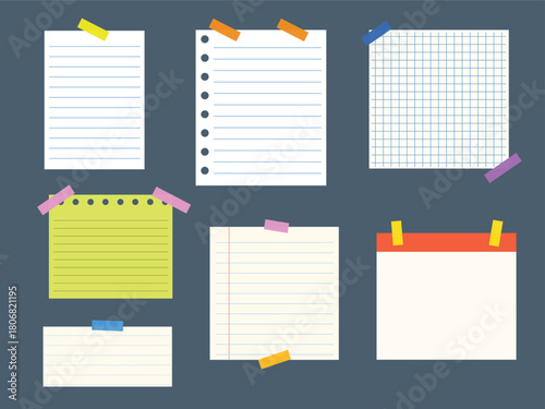 Collection of sticky note, notepaper journal with adhesive tape sticker